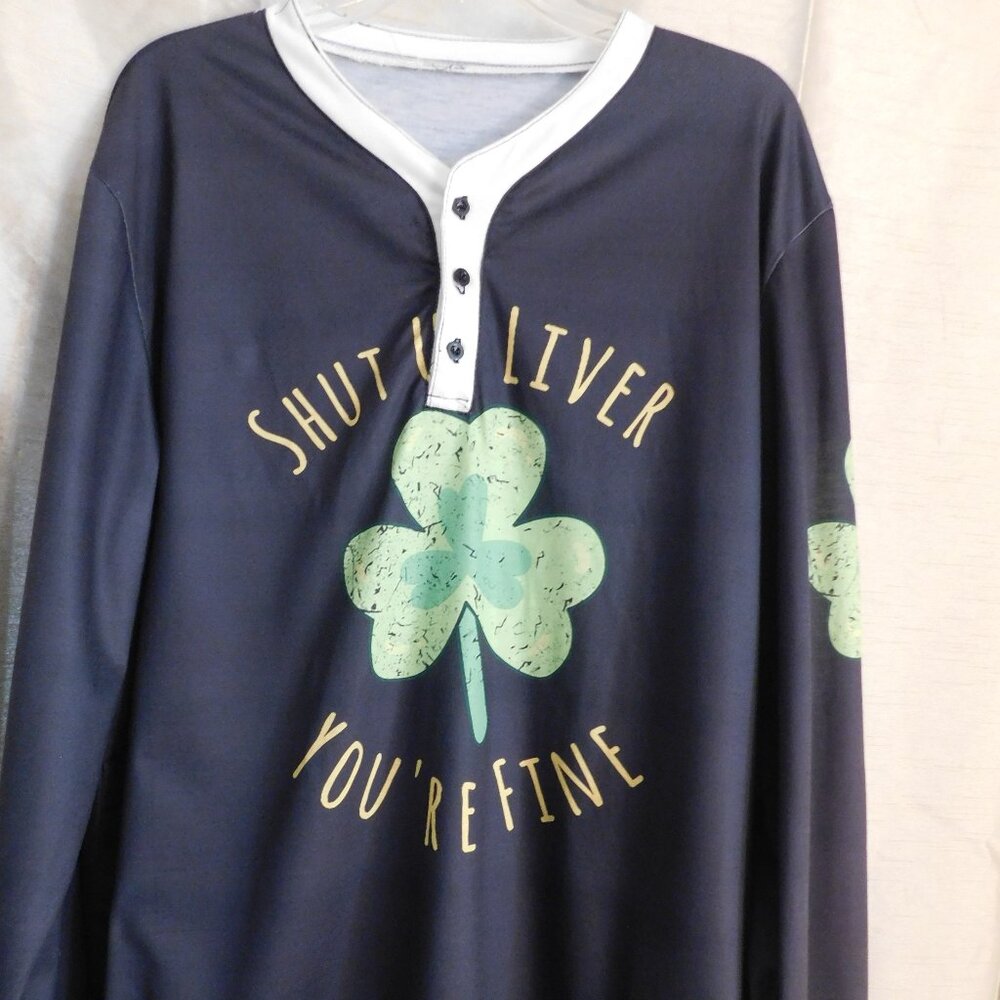 SHUT UP LIVER Henley Long Sleeve Dark Gray Shirt Shamrock